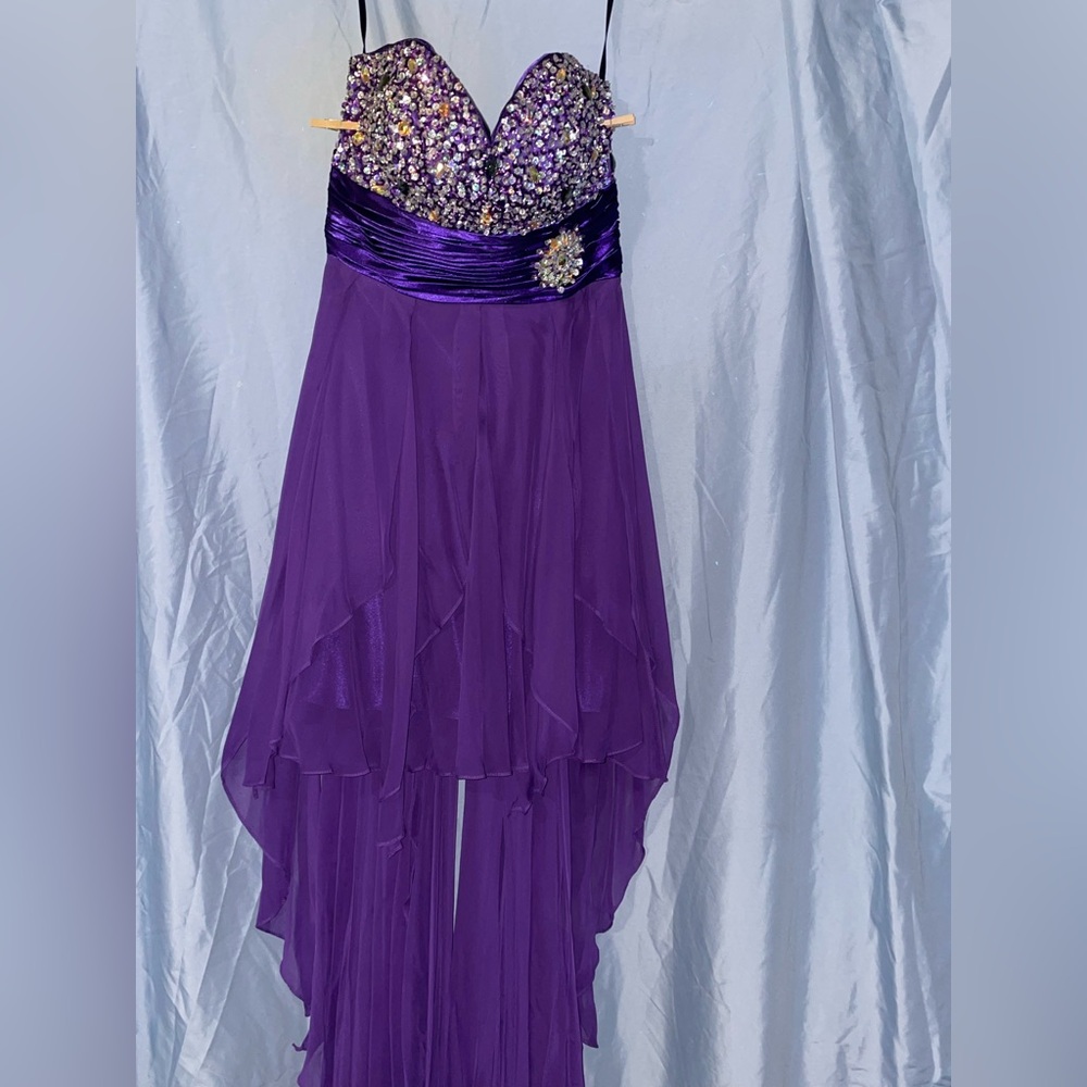 Purple Eureka high-low strapless Rhinestone Prom Dress Size Medium